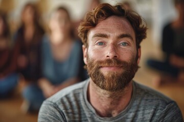 Fototapeta premium Man bearded seated audience