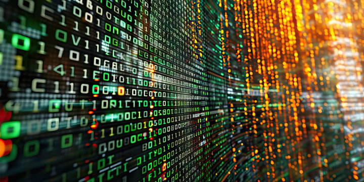 The Crytpo Craze: A wall covered in enigma codes, surrounding a sleek new cryptocurrency trading interface.