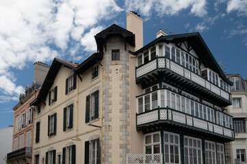 Houses and streets of touristic Biarritz city, Basque Country, Bay of Biscay of Atlantic ocean, France
