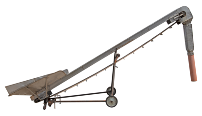 Old stainless steel conveyor belt on isolated background.