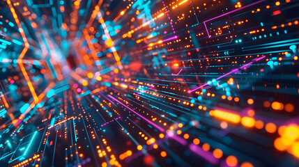 vibrant server room visual showcasing technology nodes and data flow. generative ai