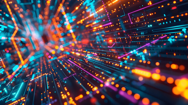 vibrant server room visual showcasing technology nodes and data flow. generative ai