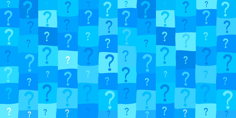 Obraz premium Seamless background with question signs. Too Many Questions. Quiz Background. AQ button. Asking questions. Ask for help. Closeup. Horizontal banner. Vector illustration 