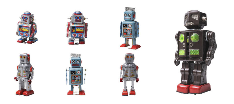 Assorted vintage tin toy robots