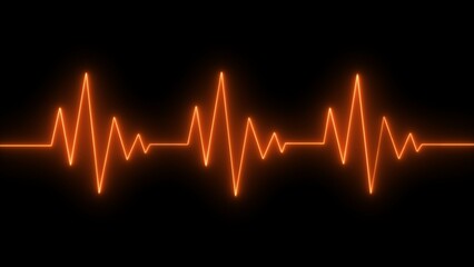 Fototapeta premium Neon heartbeat on black isolated background. Background heartbeat line neon light heart rate display screen medical research