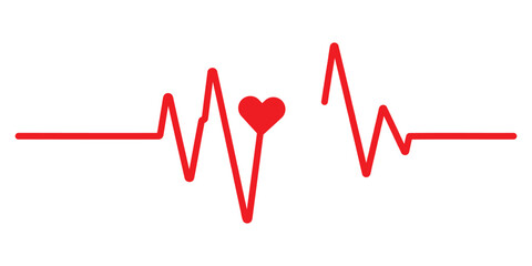 Heartbeat red line icon. Heart beat wave. Heartbeat sign in flat design. ECG, EKG cardiogram silhouette line icon. Heartbeat graph vector. vector illustration.