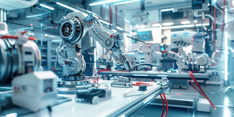 Synthetic Serendipity: A robotics lab, filled with futuristic machines and tools.