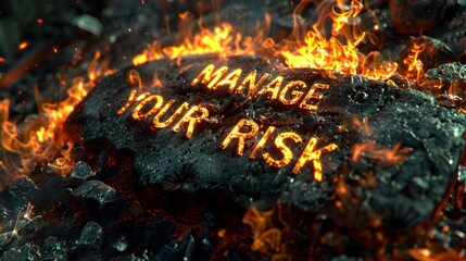 Manage Your Risk. Risk Management. Text on a burning rock