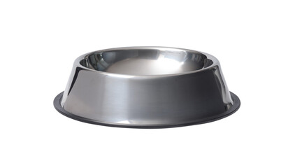 Stainless steel dog empty bowl isolated on white background