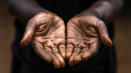 Black Hands Cupped. African Woman's Empty Cupped Palms Displaying Hopelessness