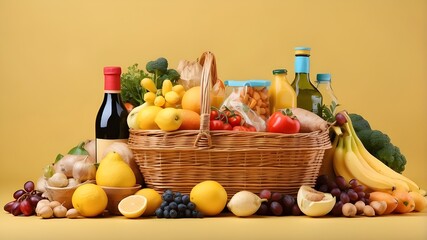 fruits and vegetables yellow background