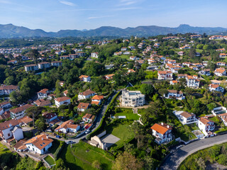 Fototapeta premium Aerial view on Ciboure and Saint Jean de Luz bay, port, sandy beach on Basque coast, beautiful architecture, nature and cuisine, South of France, Basque Country