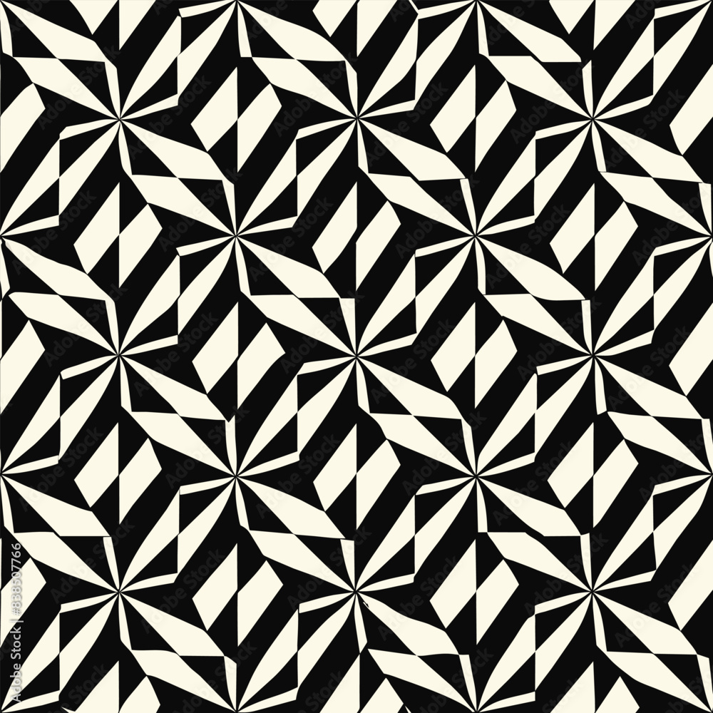 Wall mural geometric abstract black and white pattern with optical illusion effect