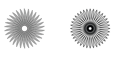 Sunburst icon in liner style. Burst symbol vector collection. Radial sun burst. Black-white round sunburst icons. Vector illustration. Eps file 187.