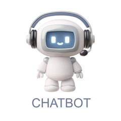 Chatbot robot with microphone and headphones realistic 3D vector poster, Artificial intelligence machine support service