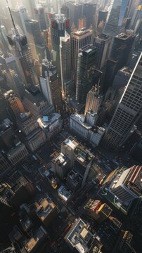 an aerial view of a city with tall buildings
