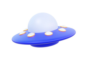 3D flying ufo on isolated transparent png background.  toy stylised alien spaceship modern design cartoon style fiction fantasy. 3d render illustration elements © N ON NE ON