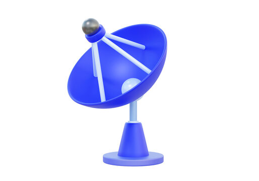 Satellite dish antenna transmitter astronomical telescope signal receiver concept. on isolated transparent png background. 3d render illustration elements
