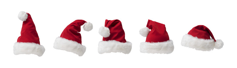 Collection of Christmas Santa's hats on white background