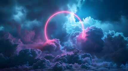 Abstract illuminated circle with colorful smoke in dark background