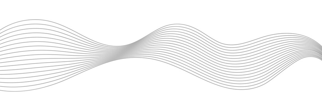 Thin wavy line abstract background. Wavy line horizontal divider outline minimalist background. Abstract black lines wave curve motion on white background. Vector Illustration.