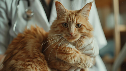 Veterinary examining cat