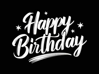 Elegant Handwritten Happy Birthday Typography Design on Black Background.