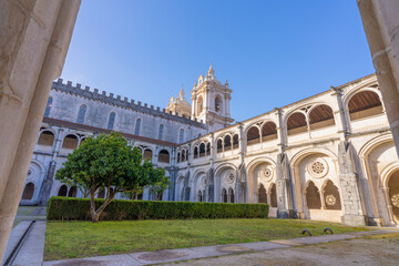 Cloister courtyard of Alcoba&ccedil;a Monastery with arched galleries in Portugal