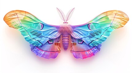 Emperor Gum Moth with delicate rainbow hues on its spread wings, symbolizing LGBTQIA pride and grace