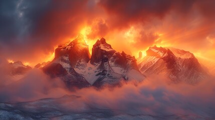 Dramatic dawn in Torres del Paine, Chile