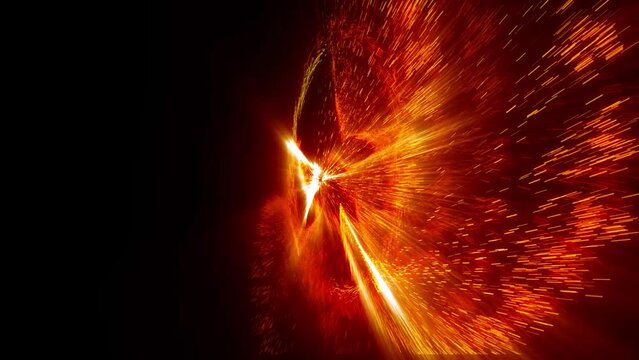 A sparkling pentagram rotates in space