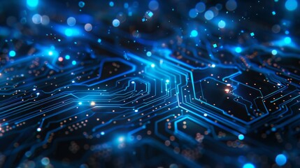 Obraz premium A close up of a circuit board with blue lights, AI