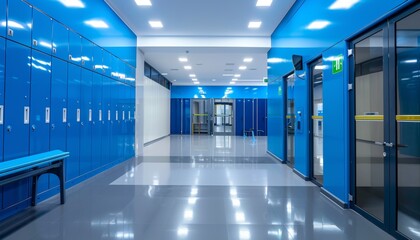 Blue Lockers Line Empty School Hallway During Daytime