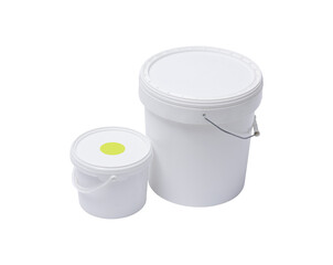 Paint buckets isolated on white background