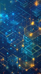 Obraz premium A digital image of a glowing cube with blue and yellow lights, AI