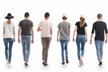 Obraz premium A group of young adults in casual attire, standing in a line against a white background