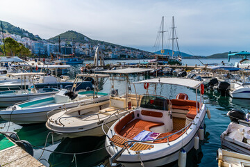 Obraz premium A view across the marina at Sarande, Albania in the morning in summertime