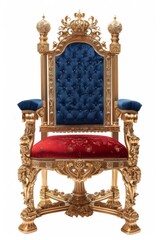 Fototapeta premium Ornate Gold And Blue Throne Chair With blue Velvet Backrest
