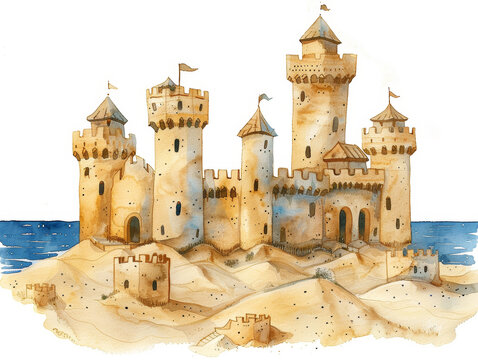recommend clip art: watercolor sand castle mady by kids clip art, white backgroud easy to cut out