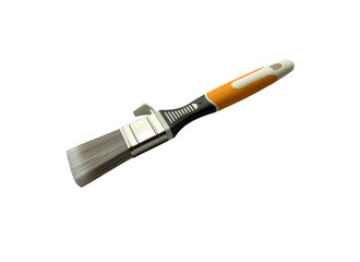 Paint brush top view closeup, clean new cutout working tool for house renovation, isolated with clipping path object for making repair works