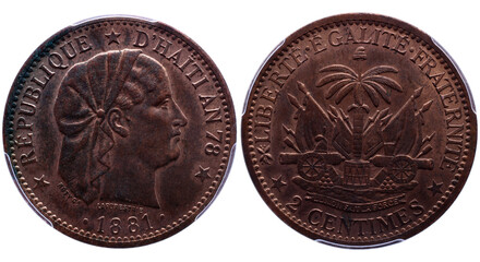 HAITI Coin. 2 Cents 1881