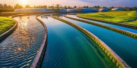 Minimalistic composition: Sewage treatment plant construction,Clarifier wastewater treatment plant process used to convert wastewater into effluent can be returned to water cycle with minimal enviro