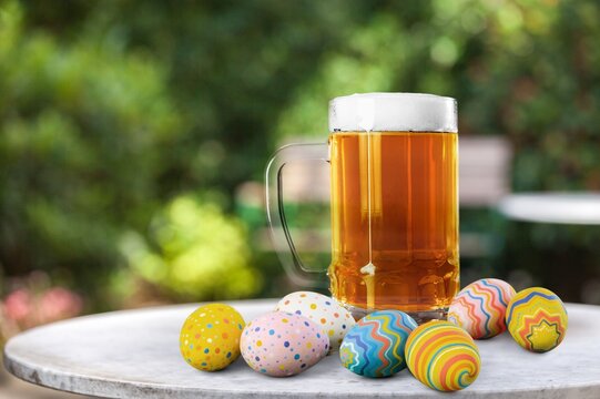 A glass of fresh cold tasty beer for Easter