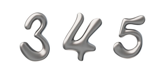Numbers icon 3, 4, 5 in 3D Y2K style vector illustration for 90s and 00s designs