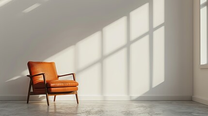 3D rendering of an interior with an armchair against an empty white wall background.