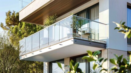Glass Balcony. Stainless Steel Balustrade for Modern Residential Home