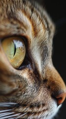 A close up of a cat's eye with yellow iris, AI