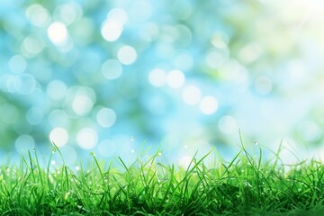 Fototapeta premium Abstract Green Grass and Blue Sky Bokeh Background for World Environment Day
