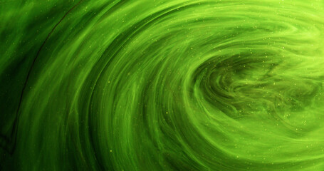 Color mist swirl. Paint water mix. Defocused neon green glowing flame vapor texture ink rotation flow abstract art background.