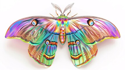 Madagascan Moon Moth featuring vibrant rainbow patterns on its open wings, symbolizing LGBTQIA pride and beauty
